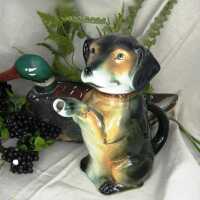Vintage rare Cortendorf ceramic dog can hand painted mid...