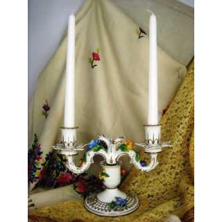 Vintage porcelain candleholder with flowers, Schierholz Plaue in Thuringia 