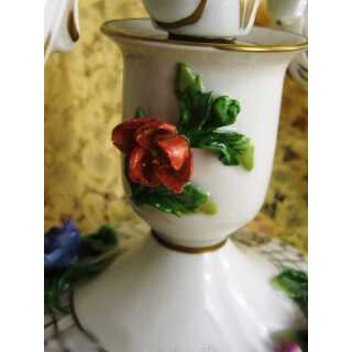 Vintage porcelain candleholder with flowers, Schierholz Plaue in Thuringia 