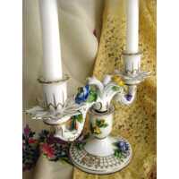 Vintage porcelain candleholder with flowers, Schierholz...