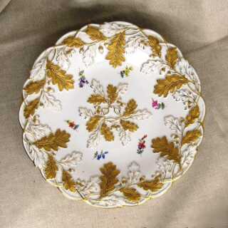 Huge decorative porcelain plate from Meissen oak leaves and flowers hand painted