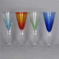 4 liqueur glasses in four different colors red blue green...