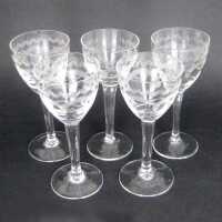 5 delicate transparent liqueur glasses with weave...