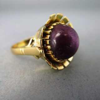 Ladies Gold Ring with Large Ruby Cabochon Star Ruby