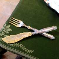 Fish serving cutlery in silver, gold plated
