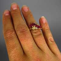 Vintage delicate gold ring with ruby navettes from the 1950/60s
