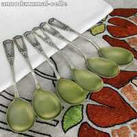 Art Nouveau 6 silver tea spoons