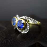 Jugendstil Ring für Damen - Annodazumal Antikschmuck: Toi-et-moi Ring mit Saphiren und Diamanten kaufen
