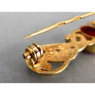 Antike Goldbrosche mit Rubinen und Brillanten