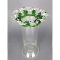 Mouth-blown Art Nouveau glass vase optically ribbed...