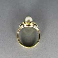 Antiker Damen-Goldring mit Perle und Brillanten