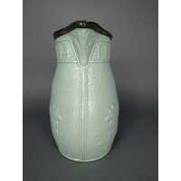 Antique salt glaze stoneware pitcher with pewter lid