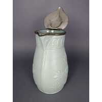 Antique salt glaze stoneware pitcher with pewter lid