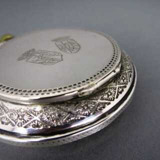 Pocket watch-shaped silver pill box