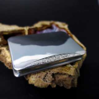 Rectangular silver pill box with rose relief