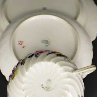 Three pieces set porcelain Nymphenburg flower decor