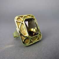 Einzigartiger goldener Damen Ring mit großem Rauchtopas...