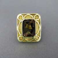 Einzigartiger goldener Damen Ring mit großem Rauchtopas Goldschmiedearbeit