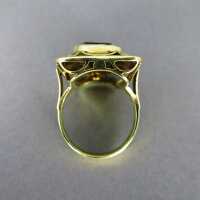 Einzigartiger goldener Damen Ring mit großem Rauchtopas Goldschmiedearbeit