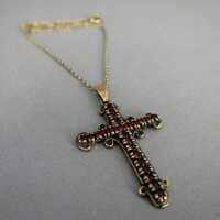 Cross pendant with garnet stones incl. chain in silver...
