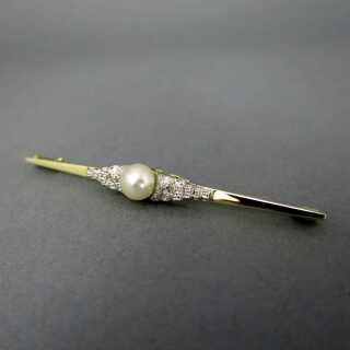 Beautiful Art Deco bar brooch with pearl and old cut diamonds men and women