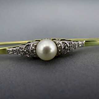 Antikschmuck für Damen und Herren - Annodazumal Antikschmuck: Art Deco Stabbrosche mit Perle und Diamanten kaufen