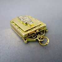 Prächtiges goldenes Medaillon in Gold besetzt mit Diamanten Biedermeier Anhänger