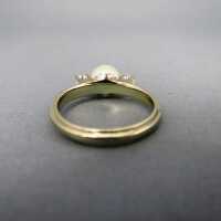 Vintage Damen Ring in Weißgold mit Perle und Brillanten