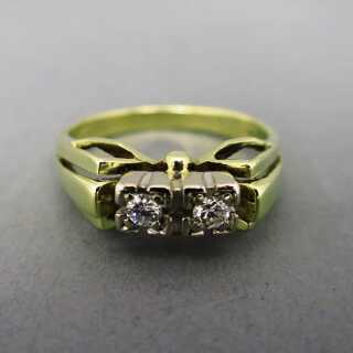 Wonderful open worked ladys gold ring with two diamonds vintage jewelry