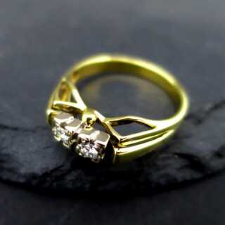Wonderful open worked ladys gold ring with two diamonds vintage jewelry