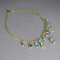 Prächtiges Goldcollier mit blauen Edelsteinen Topase Opale und Turmaline 