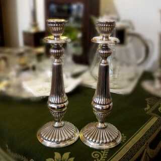 Two beautiful ribbed silver candle holders