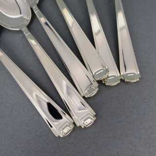 6 silver mocha spoons Art Deco pattern Italy