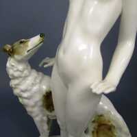Antike Hutschenreuther Porzellan Figur Mädchen mit Windhund