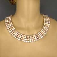 Prächtiges breites Collier mit Mabé Perlen und Silberverschluss Kragenform
