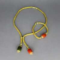 Woven gold wire and yarn necklace and bracelet Calgaro Italy