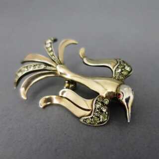 Wunderschöne Art Deco Damen Brosche Vogel in Silber und Gold mit Glaspaste