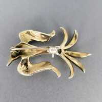 Beautiful bird brooch in silver and gold with glas paste stones 1930ies