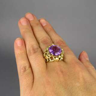 Durchbrochener vintage Gold Damen Ring mit Amethyst Unikat Goldschmiedearbeit