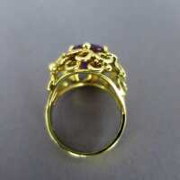 Durchbrochener vintage Gold Damen Ring mit Amethyst Unikat Goldschmiedearbeit