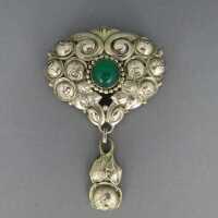 Beautiful Art Nouveau silver brooch with rose relief and...