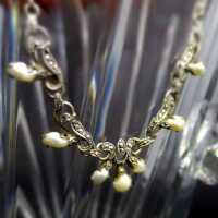Art Deco Silber Collier Barocke Perlen