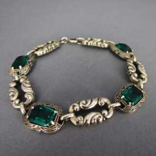 Wunderschönes Art Deco Damen Armband in Silber und grüner Glaspaste
