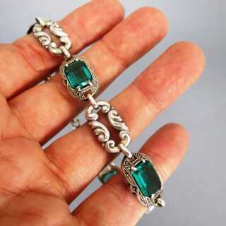 Wunderschönes Art Deco Damen Armband in Silber und grüner Glaspaste