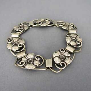 Art Deco silver link floral bracelet Carl Johan August Varde Denmark
