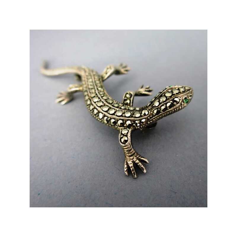 Gorgeous Art Deco lizard brooch in silver filled with marcasites lady's ...