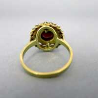 Bezaubernder großer Damen Ring in Gelbgold mit Opalen und Granatsteinen