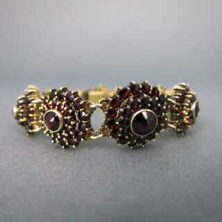 Vintage Damen Armband in Silber und Gold reich besetzt mit roten Granatsteinen