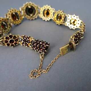 Vintage Damen Armband in Silber und Gold reich besetzt mit roten Granatsteinen
