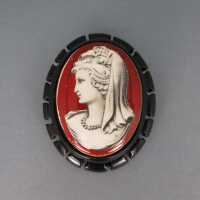 Victorian Whitby Jet and porcelain brooch